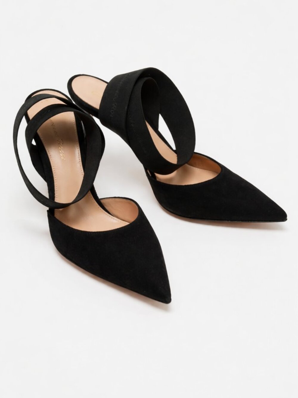 Gianvito Rossi Rhia Ankle Strap Pointed Toe Pumps - Black Suede - 39.5